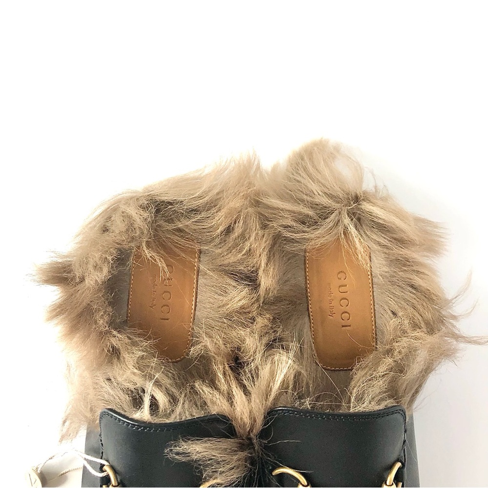 Gucci Horsebit Princetown Black Leather Fur Slip On Mule Loafers 38 - Picture 3 of 7